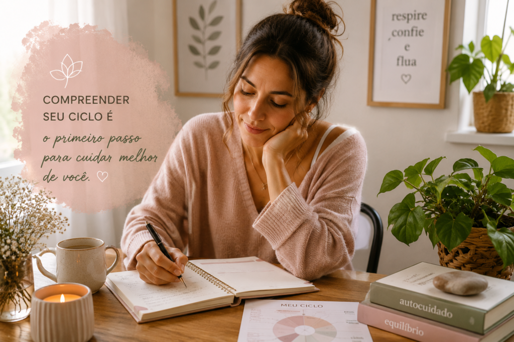 Mulher refletindo sobre saúde emocional e equilíbrio hormonal.