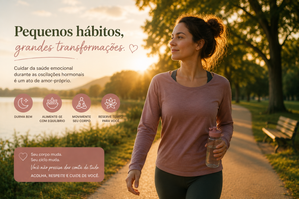 Mulher praticando hábitos que favorecem a saúde emocional.