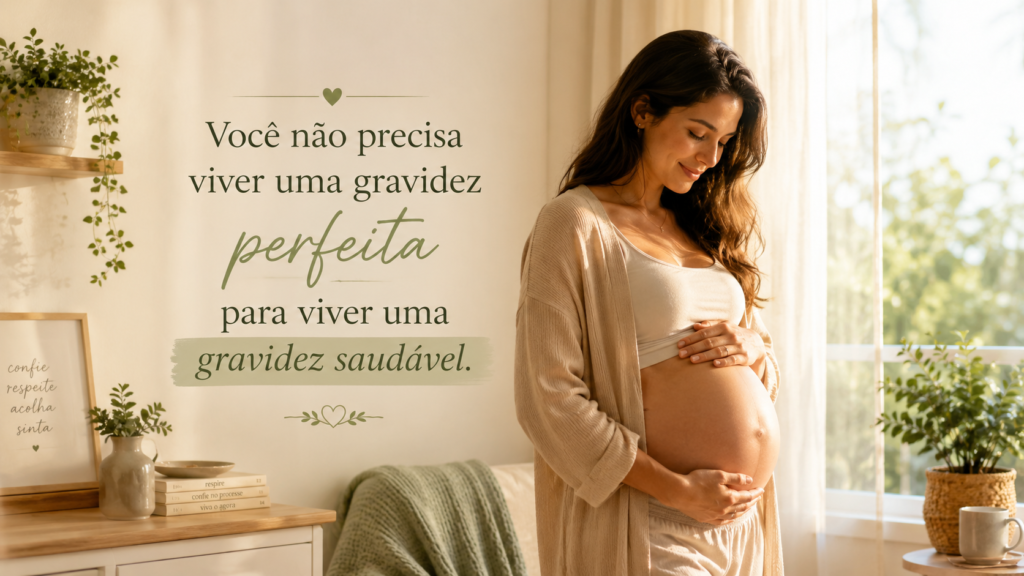 Gestante cuidando da gravidez saudável e do bem-estar emocional