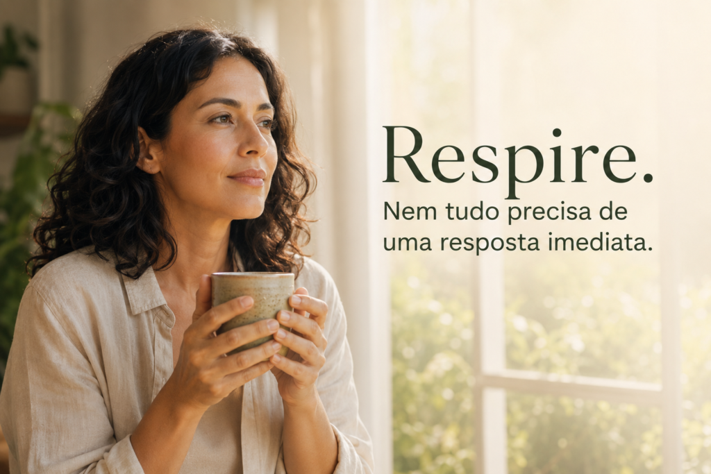  Mulher fazendo uma pausa consciente para lidar com a impaciência no dia a dia.