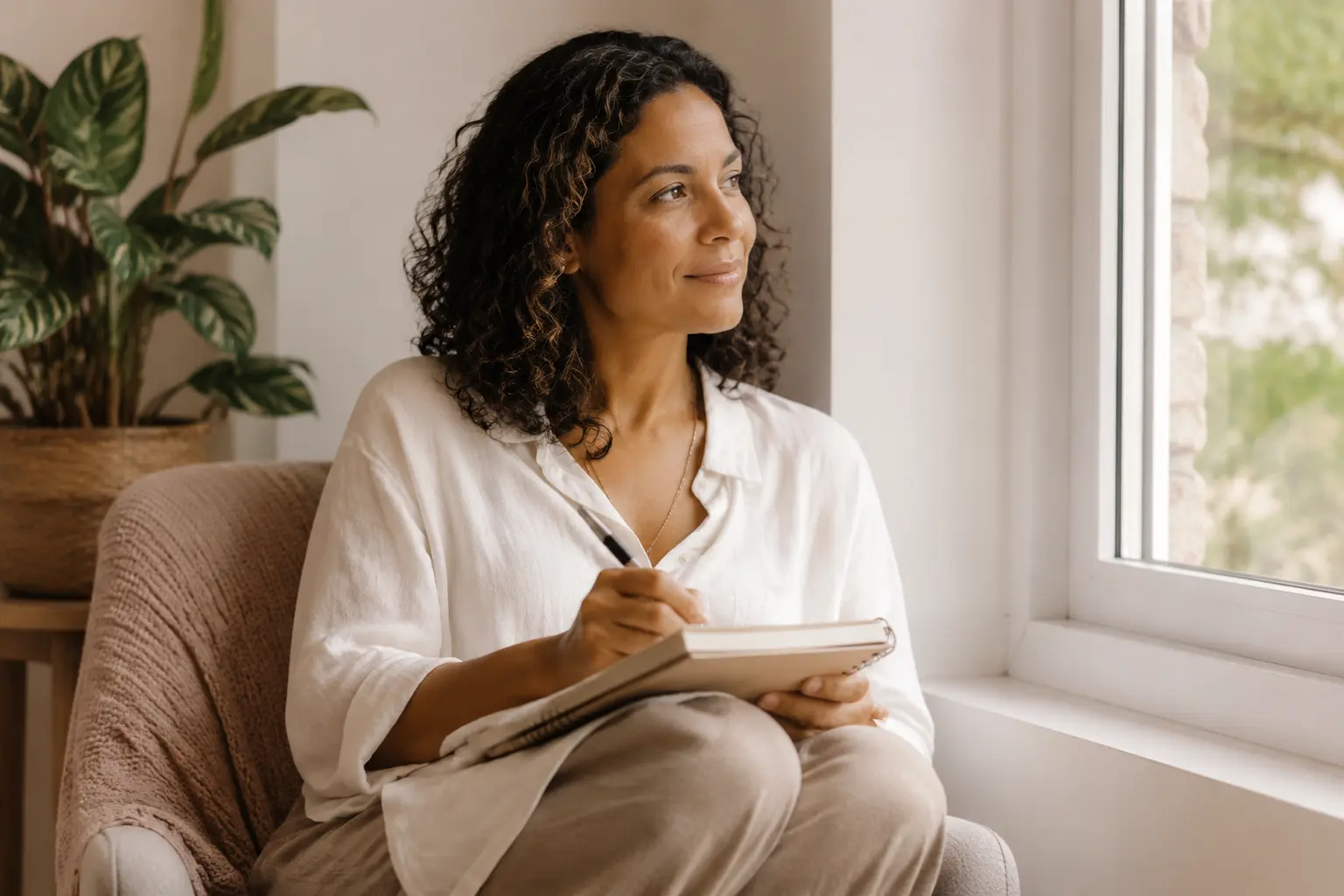 Recomeçar depois de um erro Mulher refletindo e escrevendo em um caderno para recuperar a confiança depois de um erro.