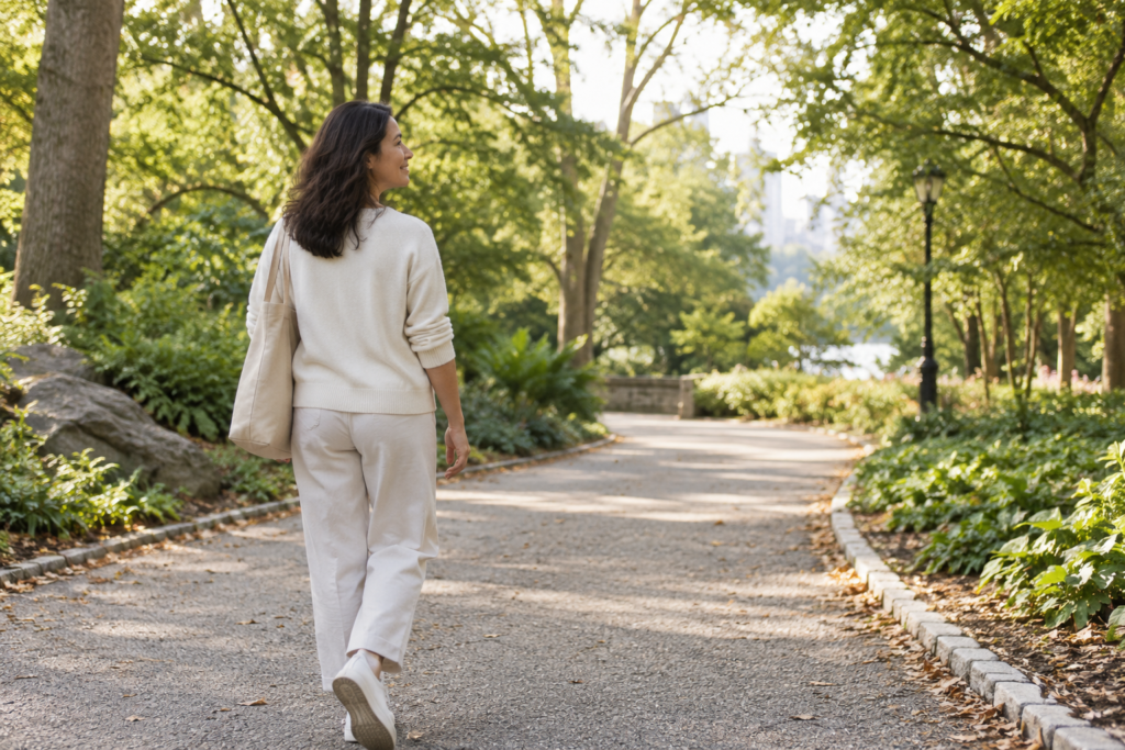 Mulher caminhando e escolhendo o próximo passo possível