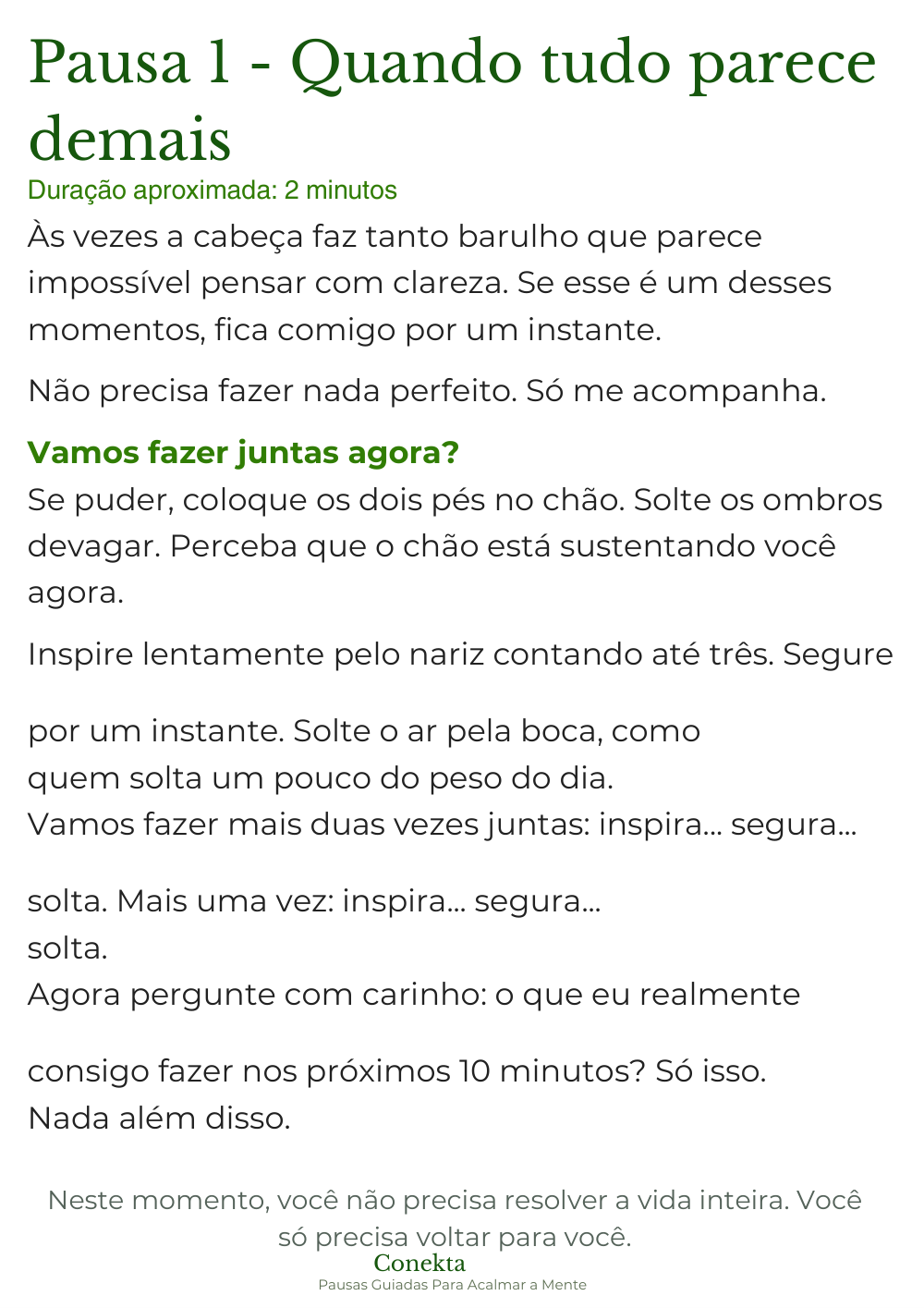 Página real: Pausas guiadas — Quando tudo parece demais